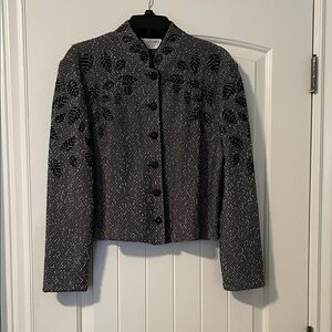 St. John Collection Black and Gray Leaf Pattern Blazer